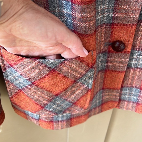 Pendleton Vintage Sz L Petite Wool Plaid Light Weight Cardigan Blazer Fall Tones - Picture 6 of 14